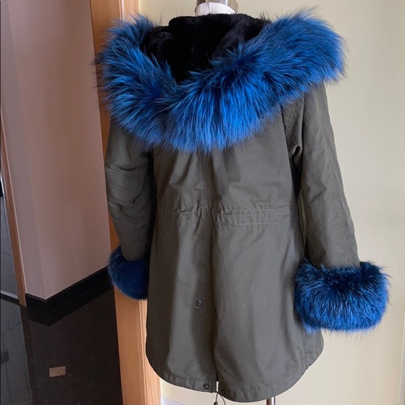 La Furia Luxury Parka with Real Blue Saga Fox Fur – Designer Coat M/L - Picture 3 of 5